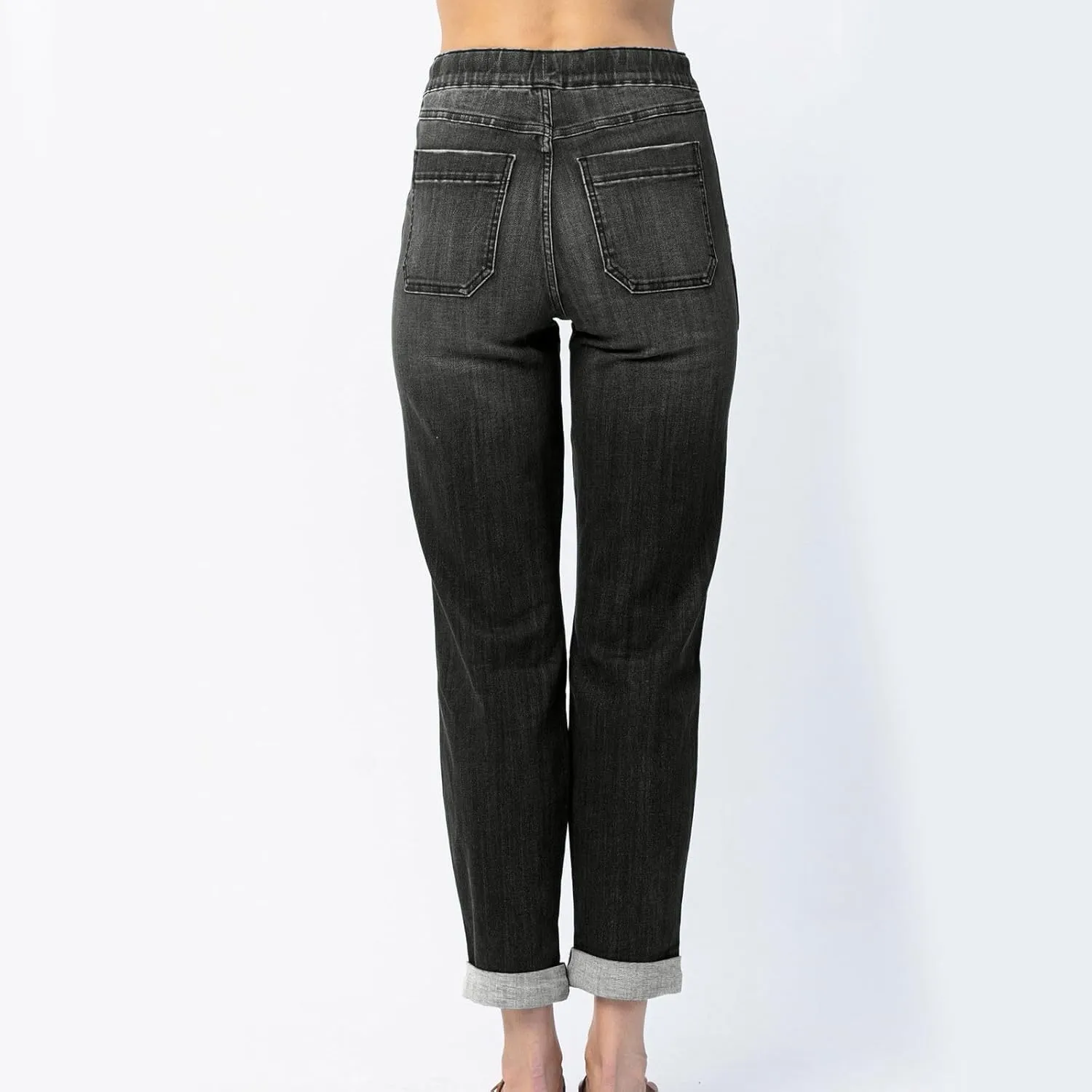 Cropped Jeans for Women Casual Classic High Waisted Drawstring Denim Pants Soft Retro Trouser with Pockets