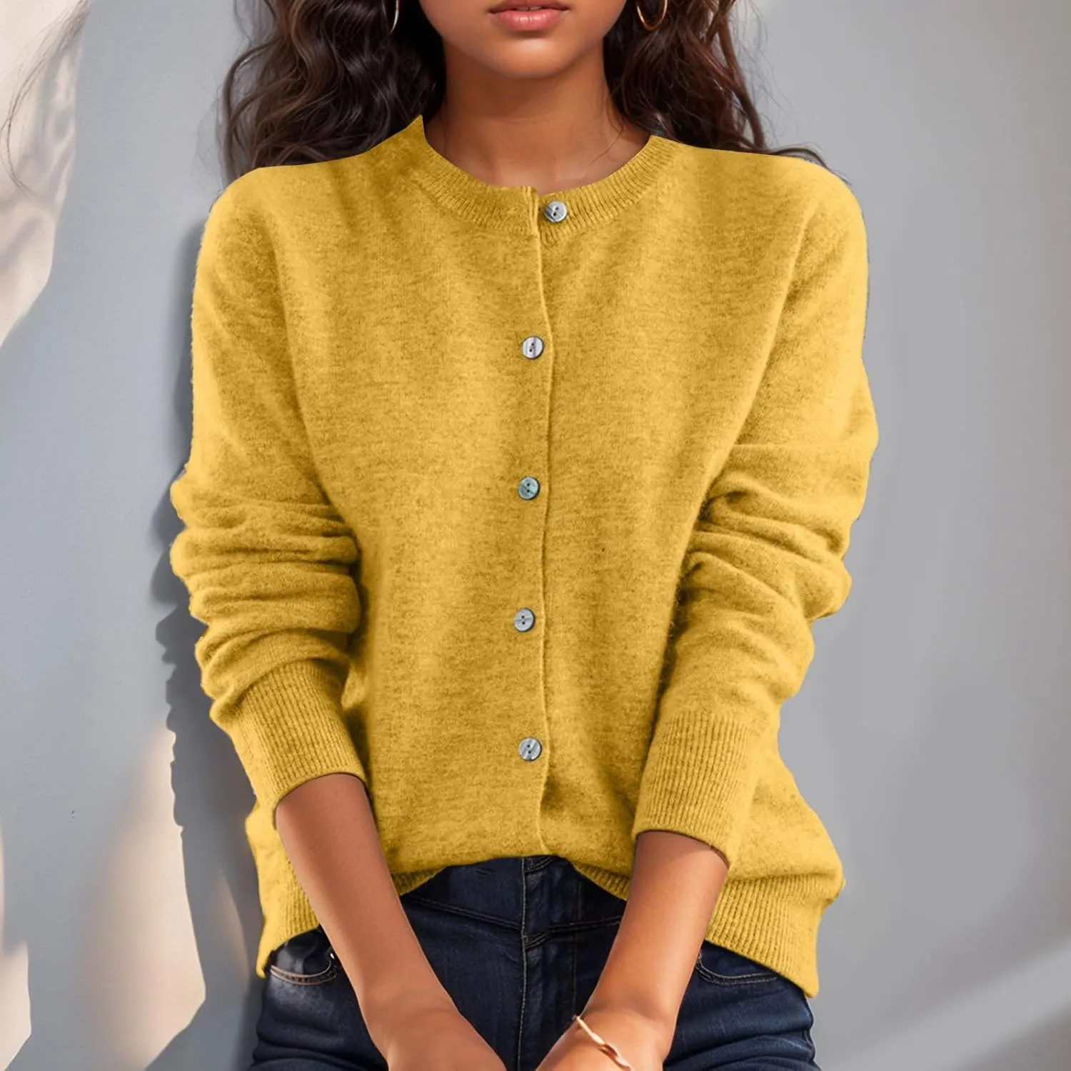 Cropped Sweaters for Women Knitted Lightweight Sweaters Long Sleeve Button Up Sweaters Cable Knit Open Front Cardigan