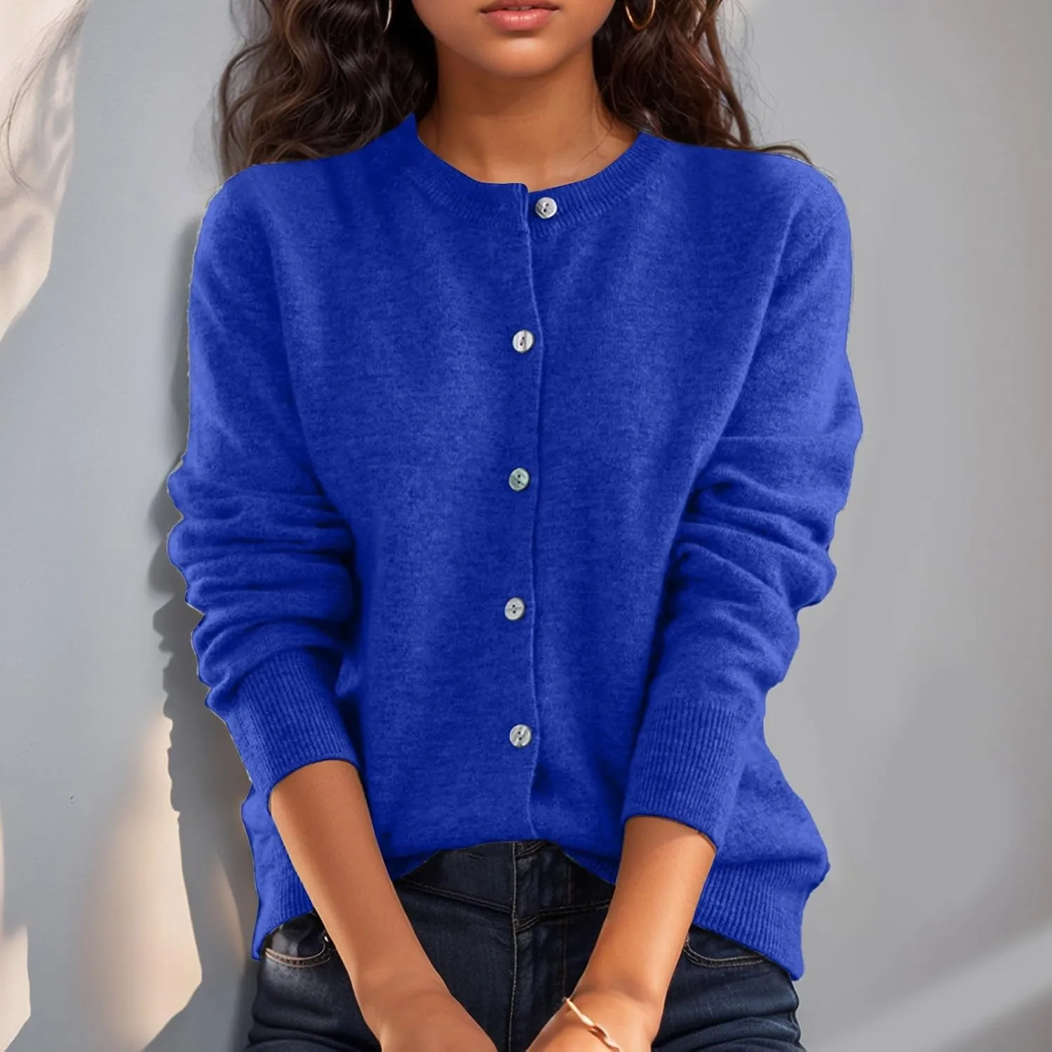 Cropped Sweaters for Women Knitted Lightweight Sweaters Long Sleeve Button Up Sweaters Cable Knit Open Front Cardigan