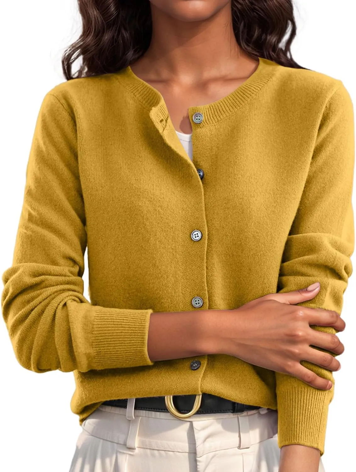 Cropped Sweaters for Women Knitted Lightweight Sweaters Long Sleeve Button Up Sweaters Cable Knit Open Front Cardigan