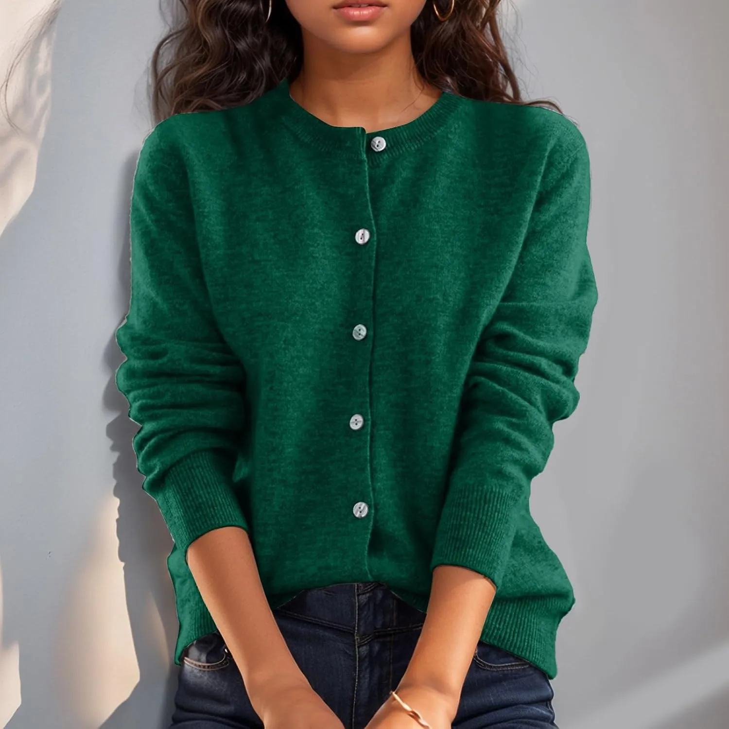 Cropped Sweaters for Women Knitted Lightweight Sweaters Long Sleeve Button Up Sweaters Cable Knit Open Front Cardigan