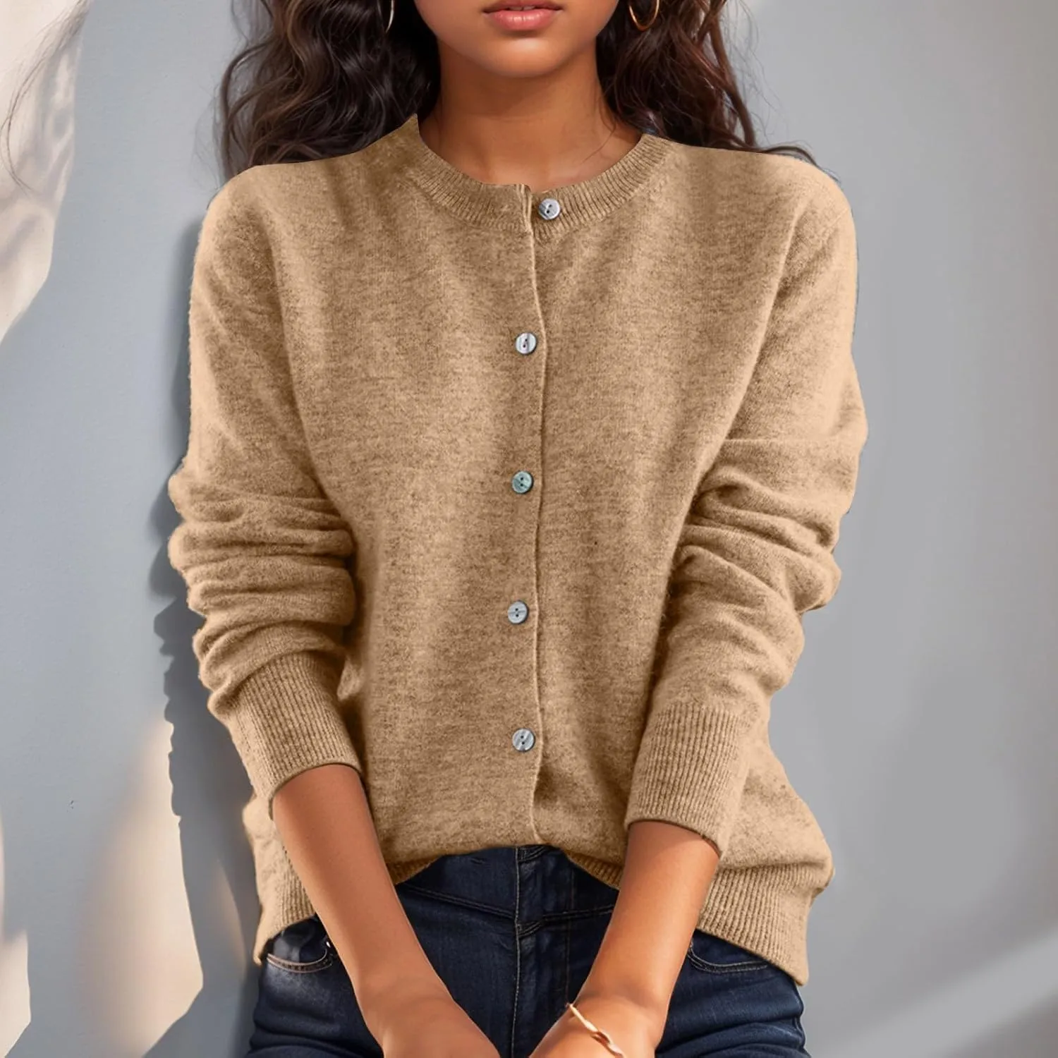 Cropped Sweaters for Women Knitted Lightweight Sweaters Long Sleeve Button Up Sweaters Cable Knit Open Front Cardigan