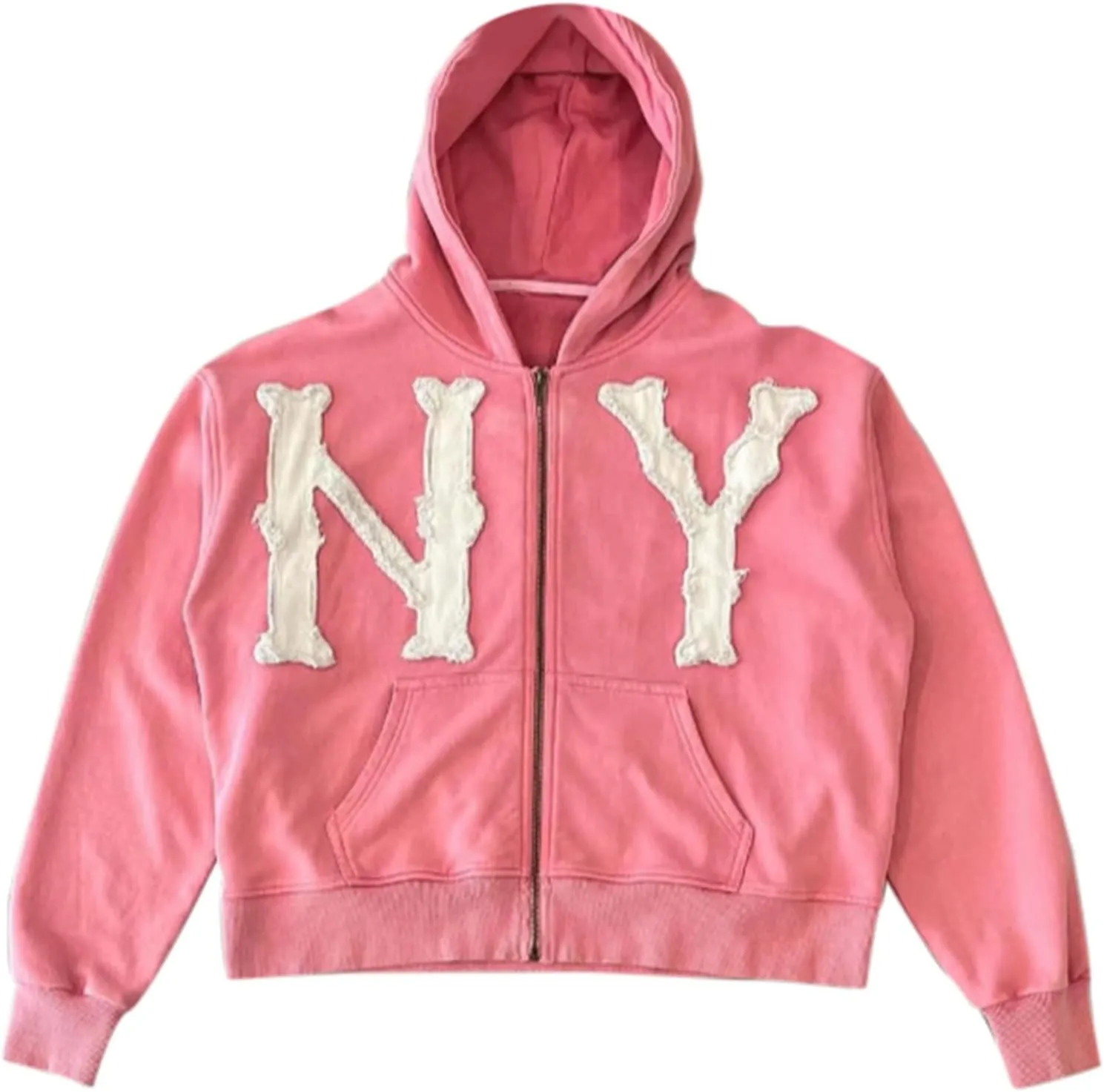 Cropped Zip Up Hoodies for Men Letter Printed Long Sleeve Pullover with Pockets Hooded Casual Loose Tops Y2K Outfits