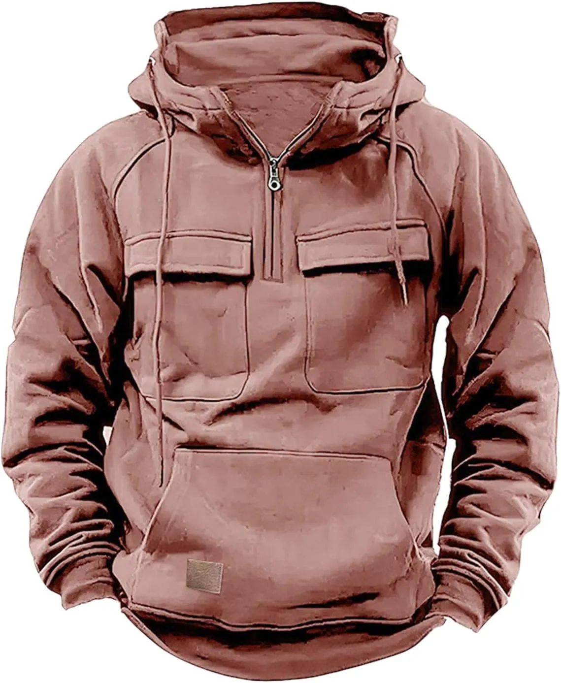 Ctreela Men 1/4 Zip Military Sweatshirt, Big and Tall Army Tactical Pullover Hoodie, Vintage Western Outdoor Hooded Jacket