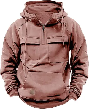 Ctreela Men 1/4 Zip Military Sweatshirt, Big and Tall Army Tactical Pullover Hoodie, Vintage Western Outdoor Hooded Jacket