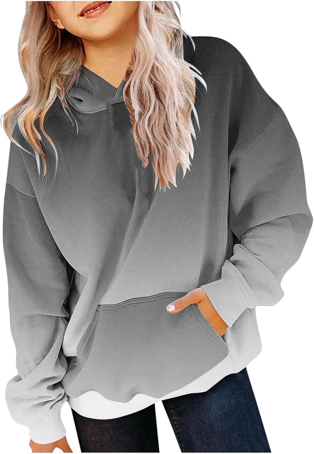 Cute Hoodies For Girls Oversized Long Sleeve Sweatshirt Gradient Teen Girls Pullover Tops 2-13 Years
