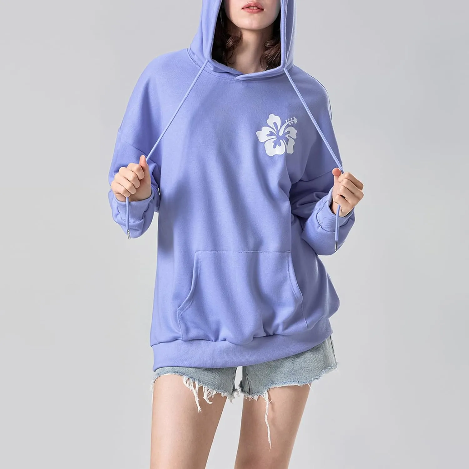 Cute Hoodies Teen Girls Y2k Preppy Floral Graphic Sweatshirt Women Embroidered Oversized Hooded Sweater Streetwear
