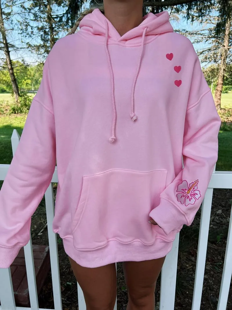 Cute Hoodies Teen Girls Y2k Preppy Floral Graphic Sweatshirt Women Embroidered Oversized Hooded Sweater Streetwear