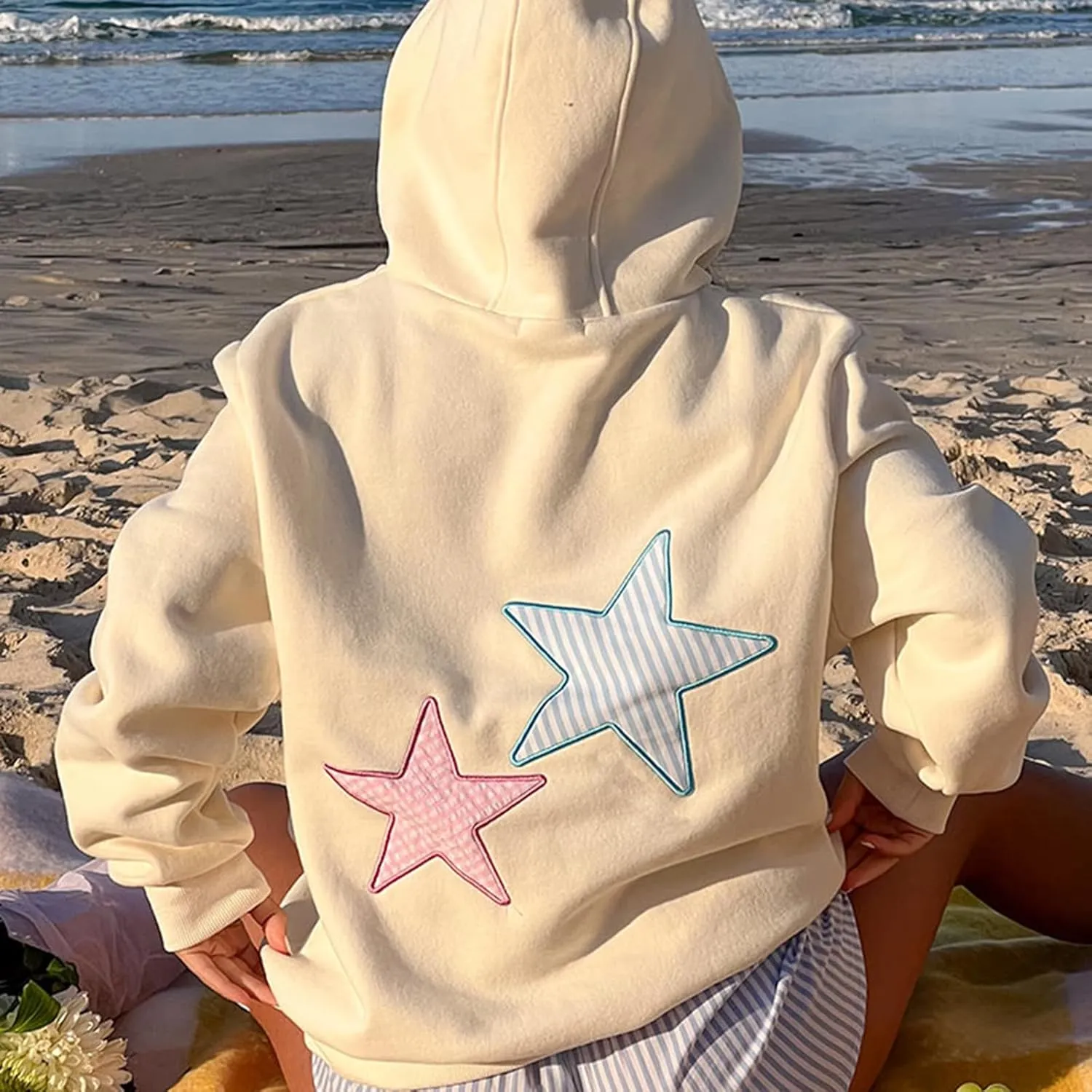 Cute Hoodies Teen Girls Y2k Preppy Floral Graphic Sweatshirt Women Embroidered Oversized Hooded Sweater Streetwear