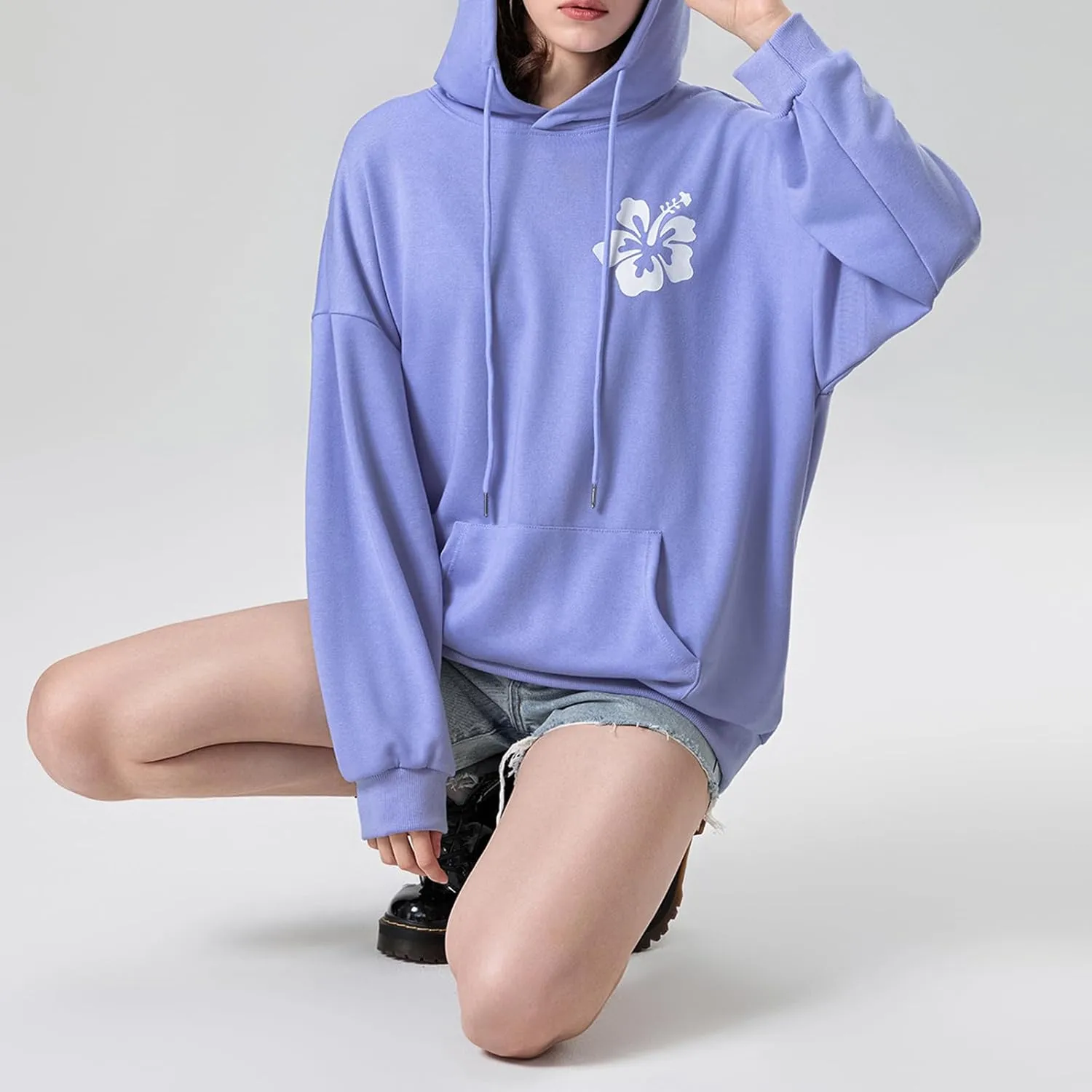 Cute Hoodies Teen Girls Y2k Preppy Floral Graphic Sweatshirt Women Embroidered Oversized Hooded Sweater Streetwear