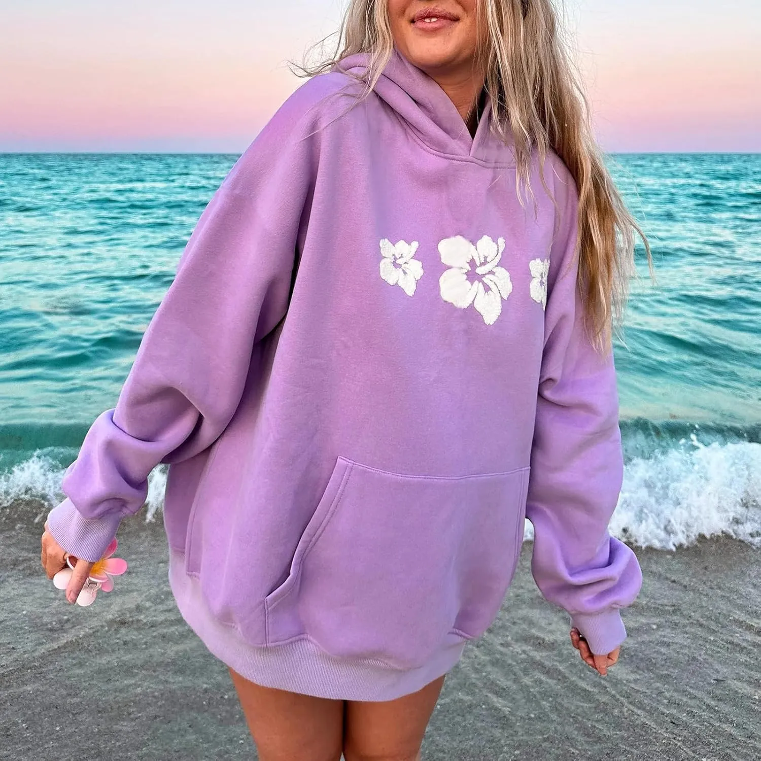 Cute Hoodies Teen Girls Y2k Preppy Floral Graphic Sweatshirt Women Embroidered Oversized Hooded Sweater Streetwear