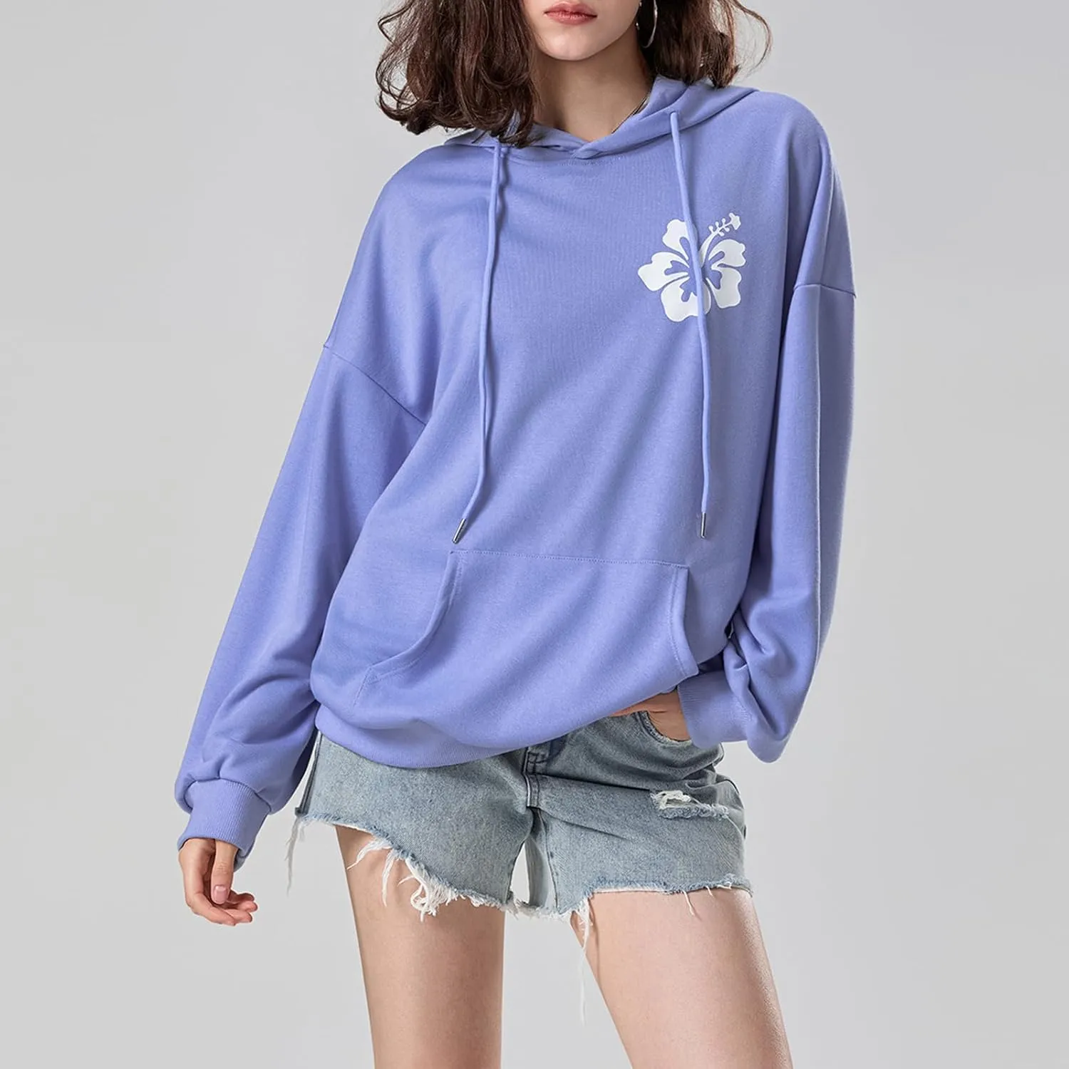 Cute Hoodies Teen Girls Y2k Preppy Floral Graphic Sweatshirt Women Embroidered Oversized Hooded Sweater Streetwear