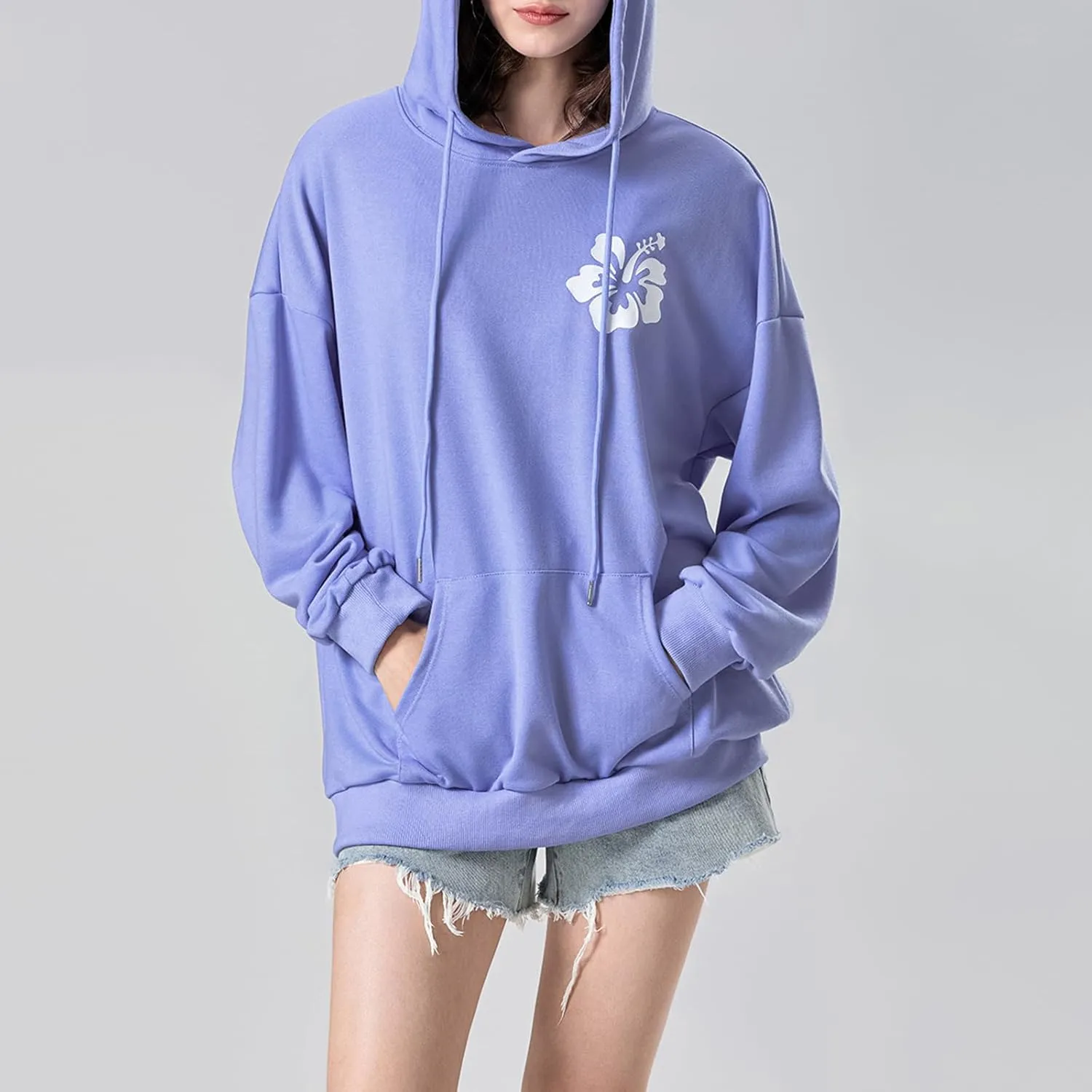 Cute Hoodies Teen Girls Y2k Preppy Floral Graphic Sweatshirt Women Embroidered Oversized Hooded Sweater Streetwear