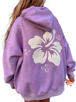 Cute Hoodies Teen Girls Y2k Preppy Floral Graphic Sweatshirt Women Embroidered Oversized Hooded Sweater Streetwear