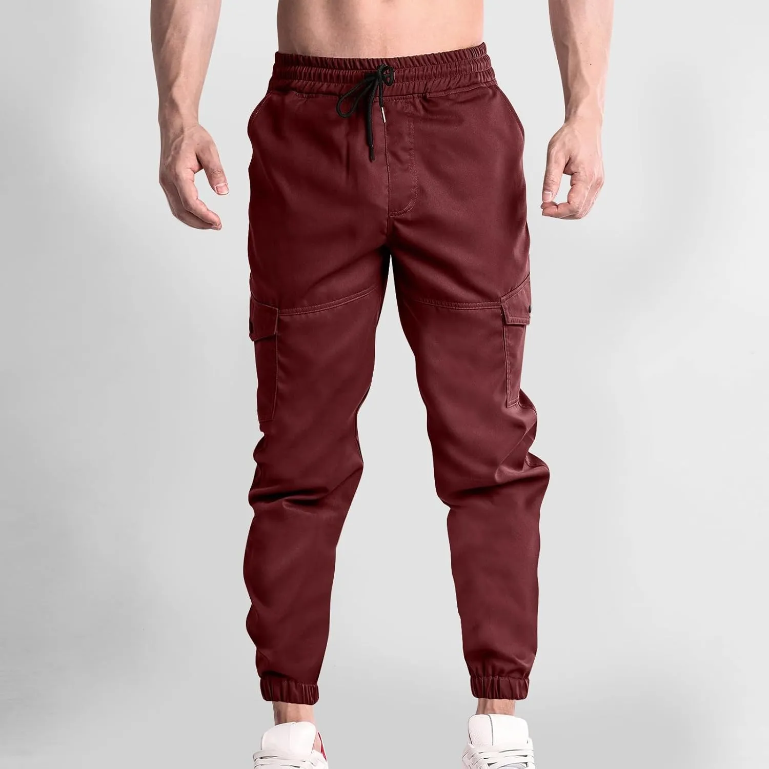 Dgoopd Mens Cargo Pants Elastic Waist Casual Cargo Sweatpants Waist Drawstring Joggers Hiking Tactical Pants