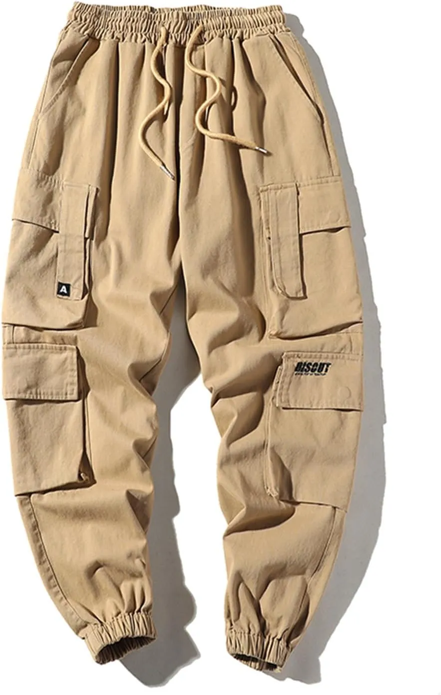 Dgoopd Mens Cargo Pants Slim Fit Casual Cargo Sweatpants Waist Drawstring Joggers Hiking Tactical Pants