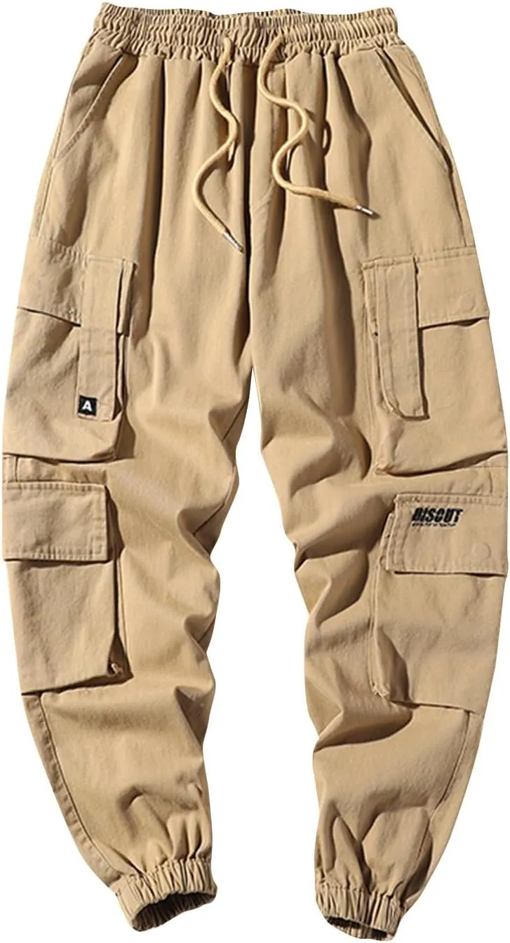 Dgoopd Mens Cargo Pants Slim Fit Casual Cargo Sweatpants Waist Drawstring Joggers Hiking Tactical Pants
