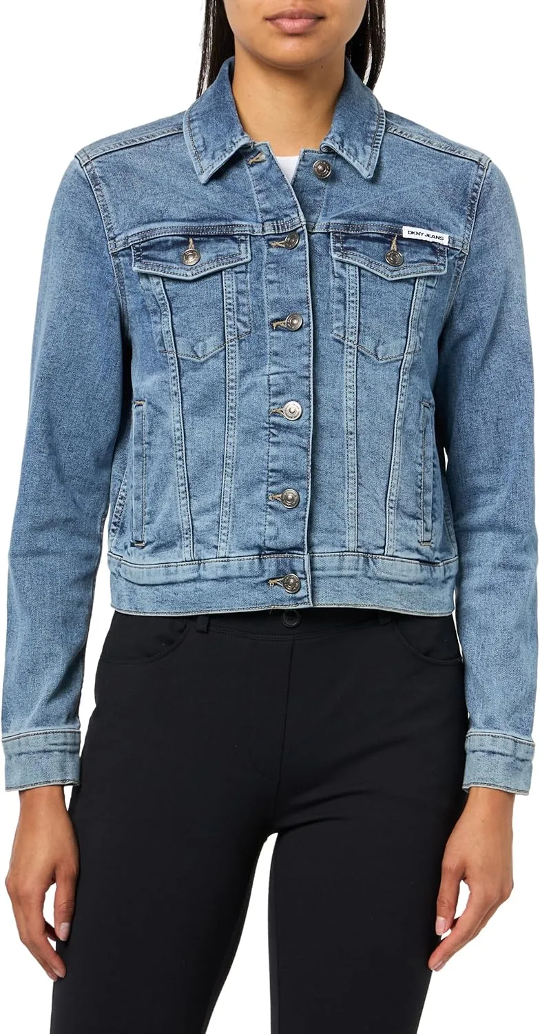 DKNY Women's Denim Fashionable Cropped Jeans Jacket
