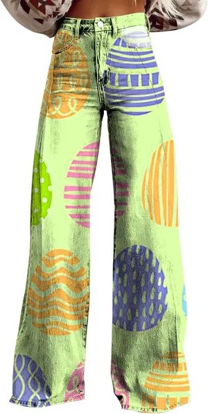Easter Jeans Women 2025 Mid Rise Barrel Jeans for Women Wide Leg Loose Y2K Baggy Jeans Denim Pants with Pockets