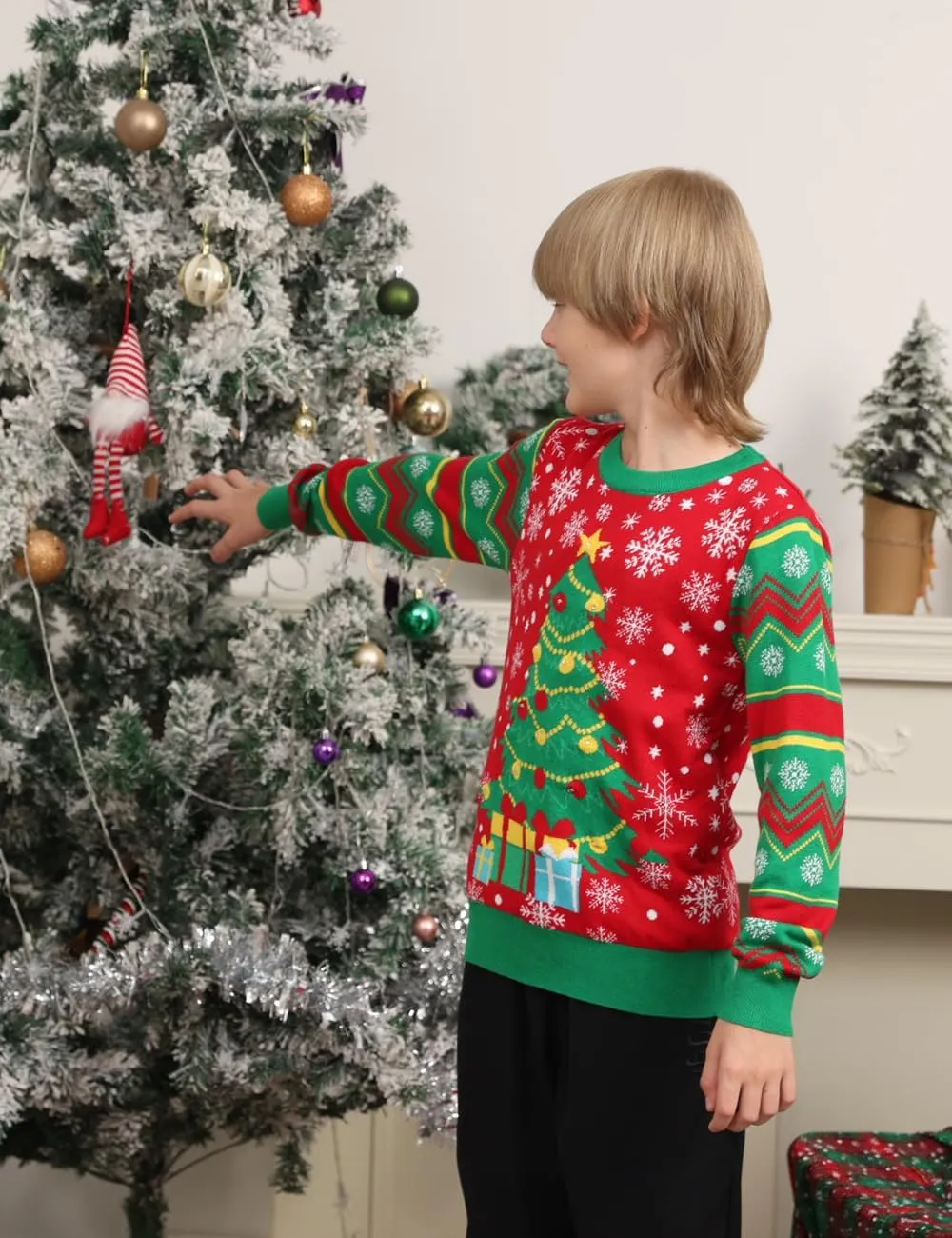 Enlifety 5-14T Kids Ugly Christmas Sweaters Boys LED Light Up Xmas Knitted Pullover