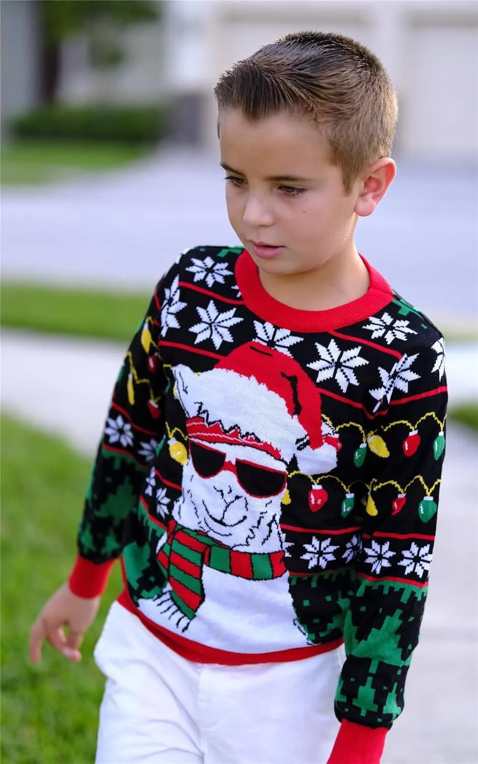 Enlifety 5-14T Kids Ugly Christmas Sweaters Boys LED Light Up Xmas Knitted Pullover