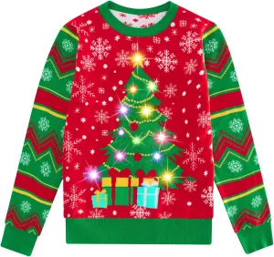 Enlifety 5-14T Kids Ugly Christmas Sweaters Boys LED Light Up Xmas Knitted Pullover