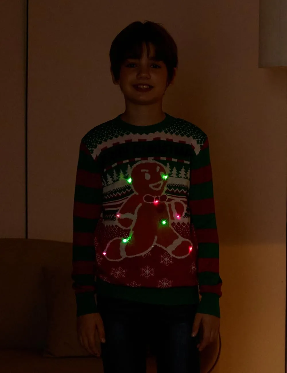 Enlifety 5-14T Kids Ugly Christmas Sweaters Boys LED Light Up Xmas Knitted Pullover