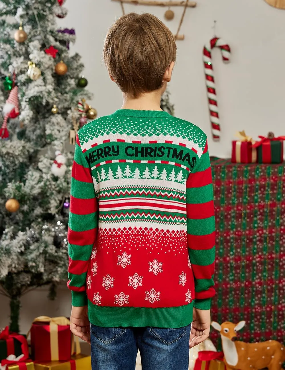 Enlifety 5-14T Kids Ugly Christmas Sweaters Boys LED Light Up Xmas Knitted Pullover