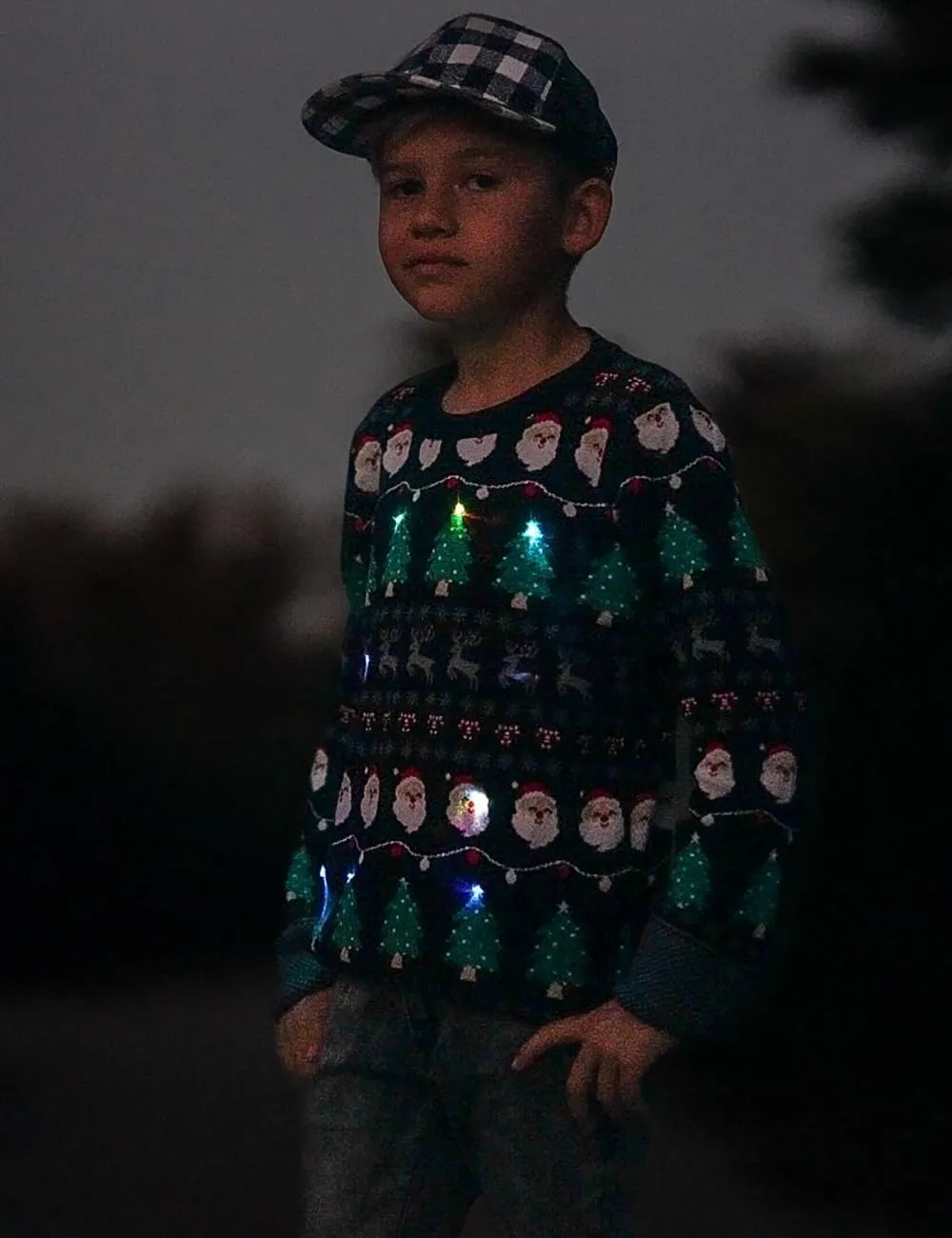 Enlifety 5-14T Kids Ugly Christmas Sweaters Boys LED Light Up Xmas Knitted Pullover