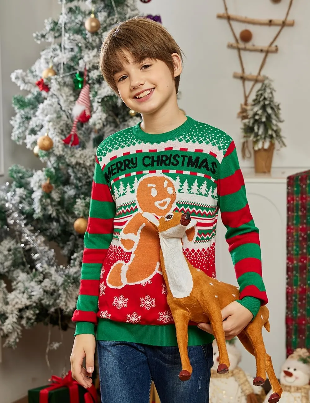 Enlifety 5-14T Kids Ugly Christmas Sweaters Boys LED Light Up Xmas Knitted Pullover