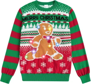 Enlifety 5-14T Kids Ugly Christmas Sweaters Boys LED Light Up Xmas Knitted Pullover