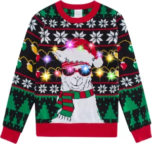 Enlifety 5-14T Kids Ugly Christmas Sweaters Boys LED Light Up Xmas Knitted Pullover