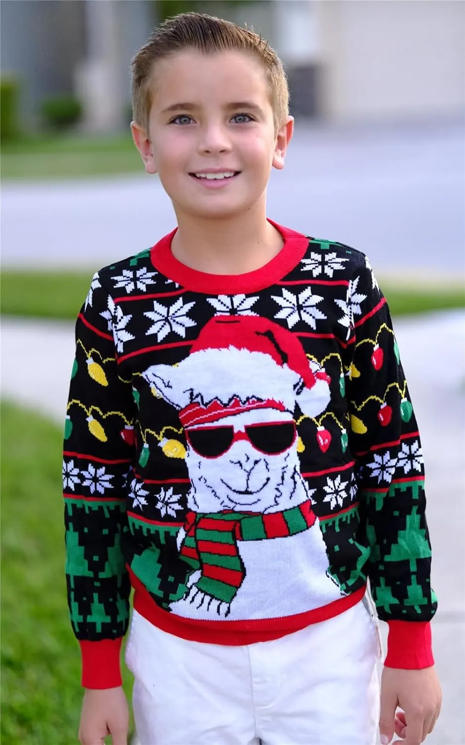 Enlifety 5-14T Kids Ugly Christmas Sweaters Boys LED Light Up Xmas Knitted Pullover