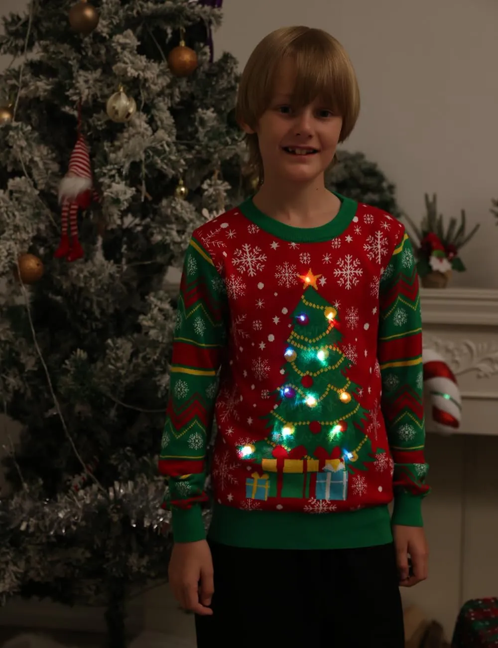 Enlifety 5-14T Kids Ugly Christmas Sweaters Boys LED Light Up Xmas Knitted Pullover