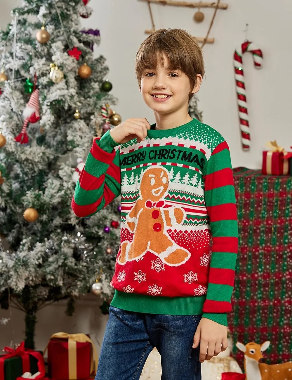 Enlifety 5-14T Kids Ugly Christmas Sweaters Boys LED Light Up Xmas Knitted Pullover