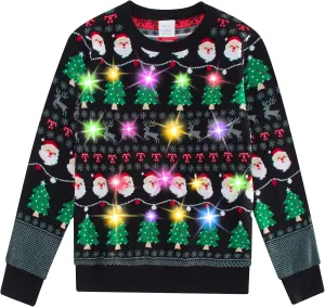 Enlifety 5-14T Kids Ugly Christmas Sweaters Boys LED Light Up Xmas Knitted Pullover