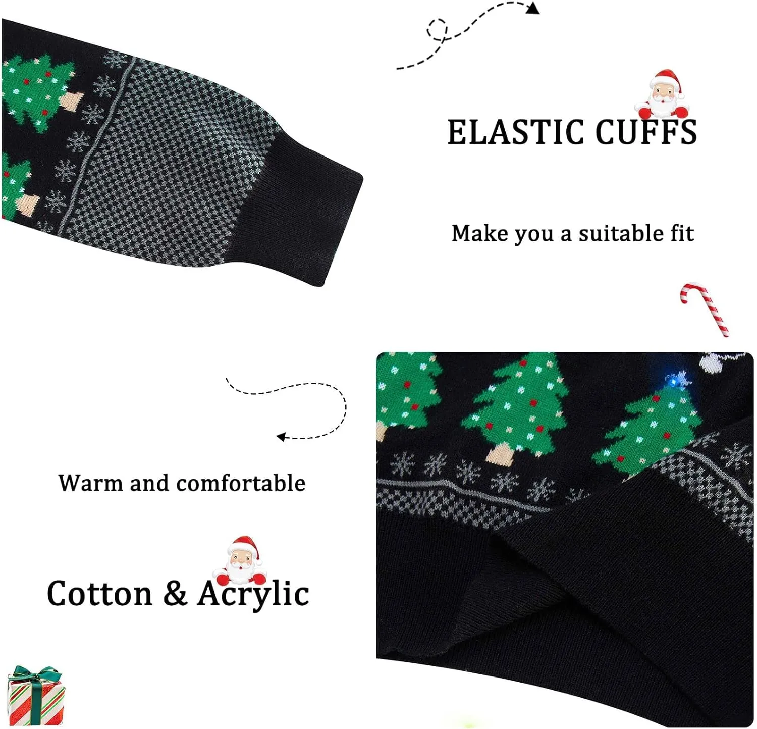 Enlifety 5-14T Kids Ugly Christmas Sweaters Boys LED Light Up Xmas Knitted Pullover