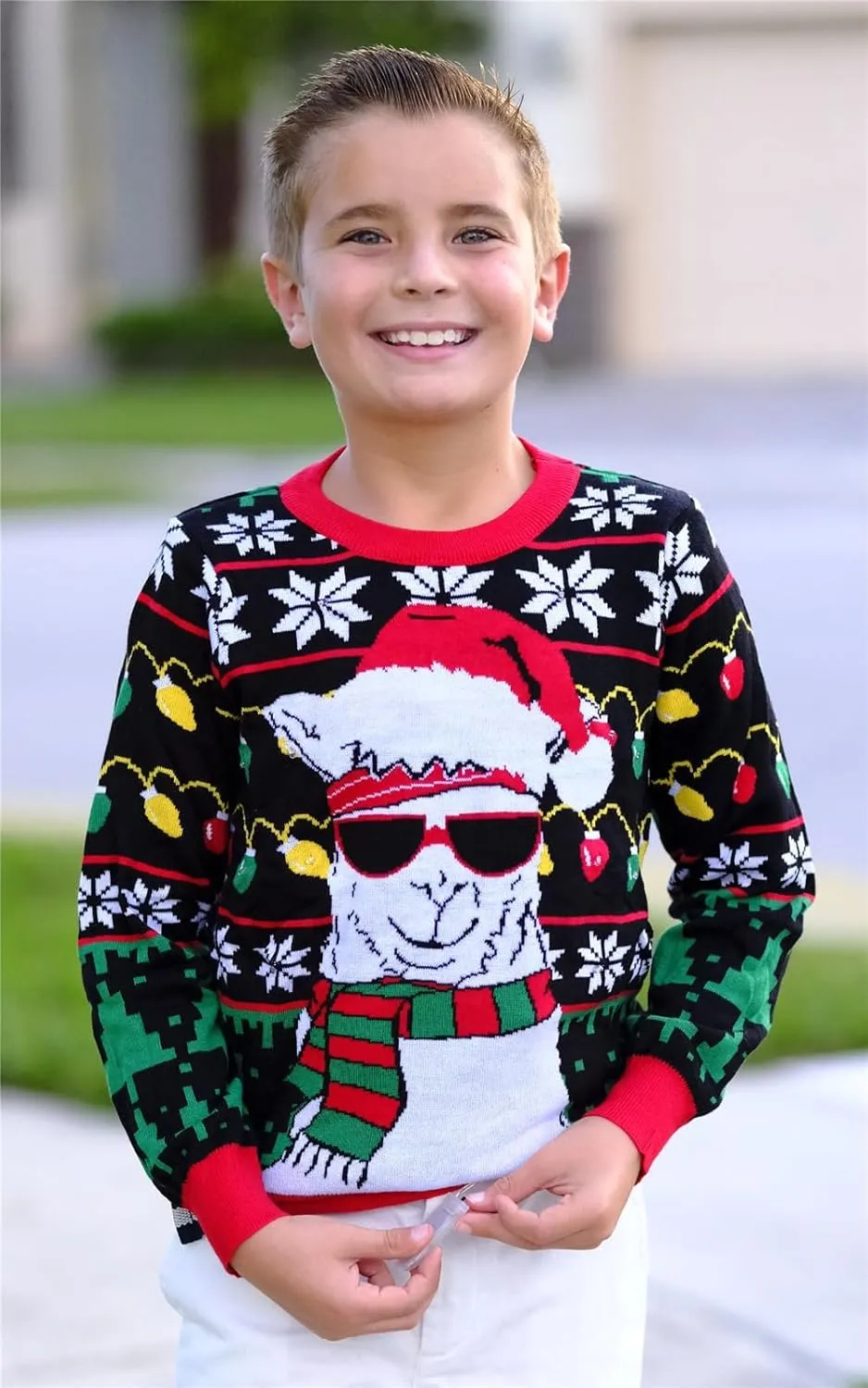 Enlifety 5-14T Kids Ugly Christmas Sweaters Boys LED Light Up Xmas Knitted Pullover