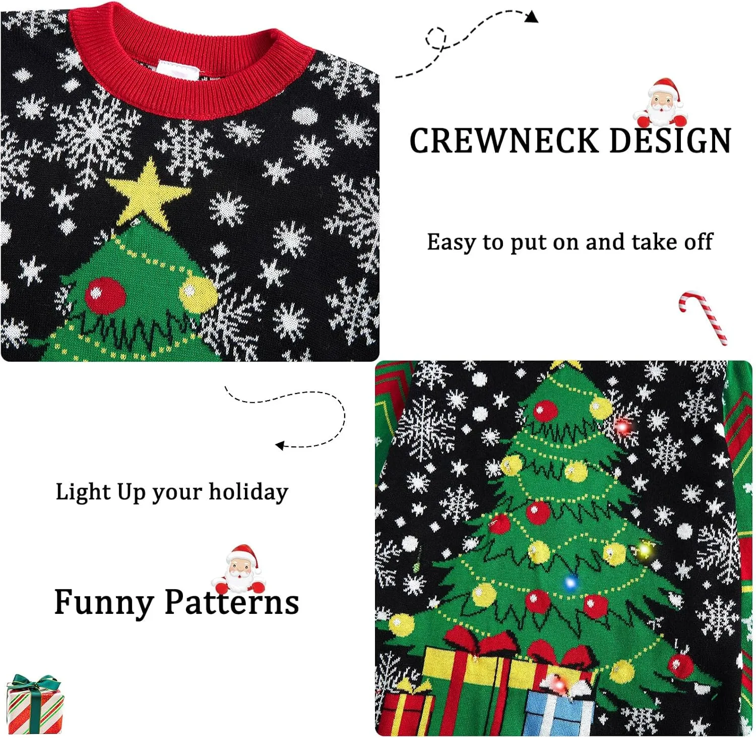 Enlifety 5-14T Kids Ugly Christmas Sweaters Boys LED Light Up Xmas Knitted Pullover