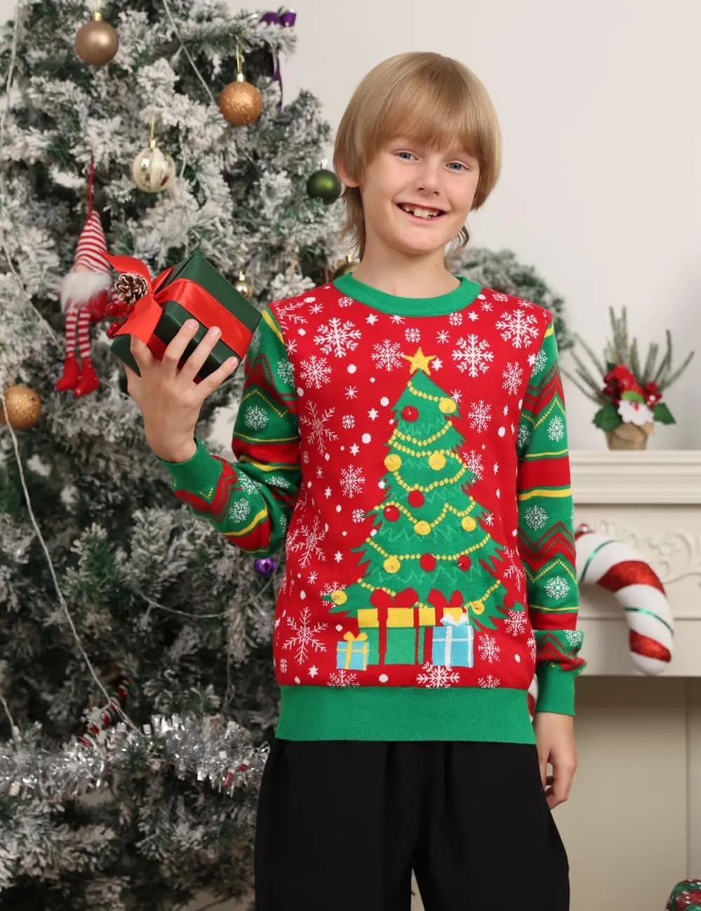Enlifety 5-14T Kids Ugly Christmas Sweaters Boys LED Light Up Xmas Knitted Pullover