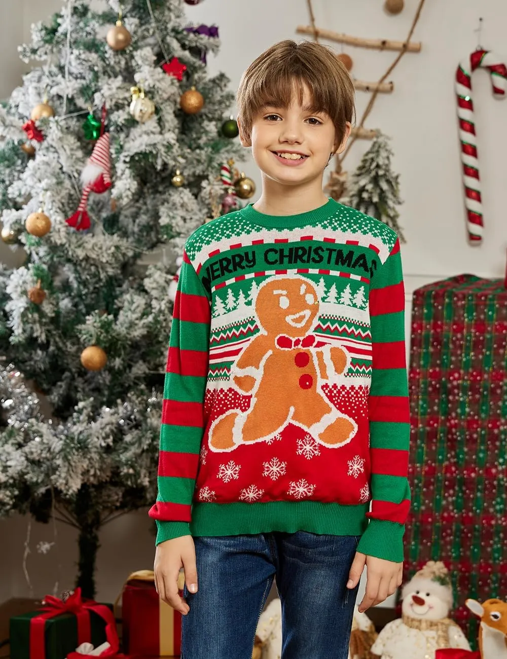 Enlifety 5-14T Kids Ugly Christmas Sweaters Boys LED Light Up Xmas Knitted Pullover