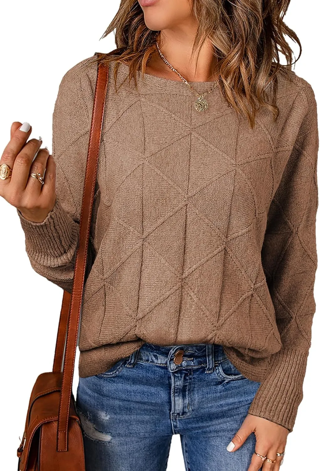 EVALESS Casual Crewneck Sweaters for Women Fall Spring 2025 Lightweight Long Batwing Sleeve Pullover Sweaters Tops Clothes