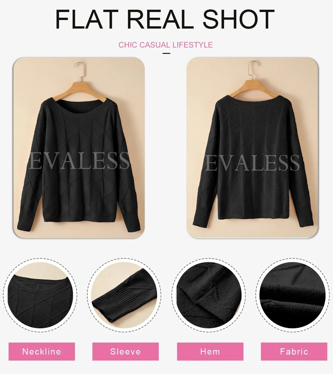 EVALESS Casual Crewneck Sweaters for Women Fall Spring 2025 Lightweight Long Batwing Sleeve Pullover Sweaters Tops Clothes