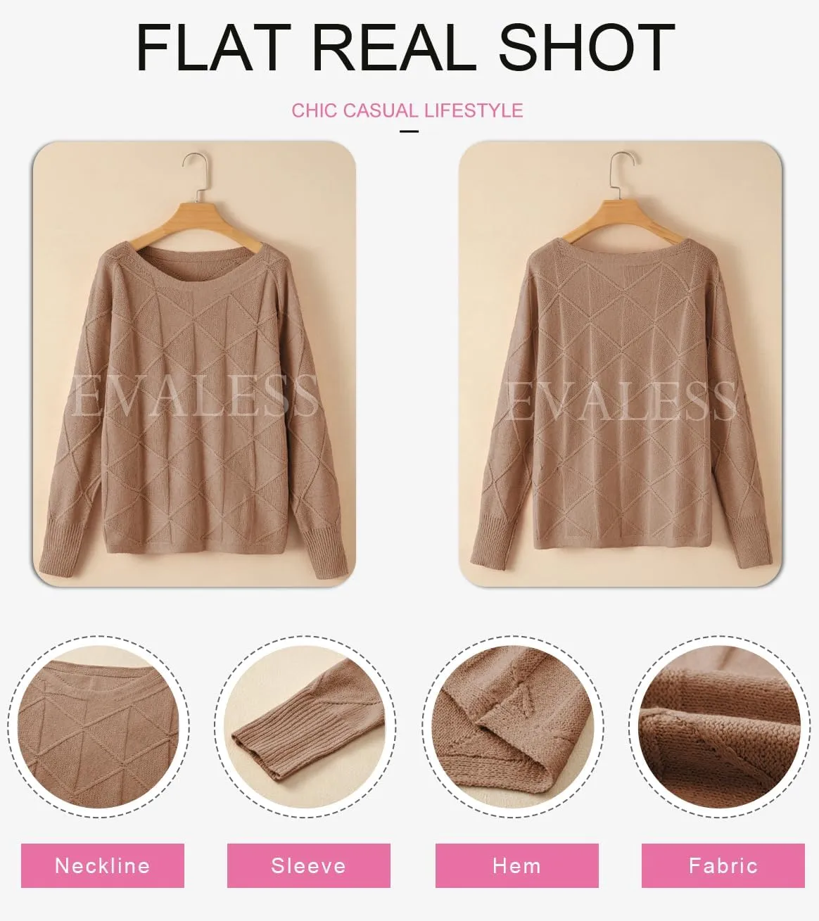 EVALESS Casual Crewneck Sweaters for Women Fall Spring 2025 Lightweight Long Batwing Sleeve Pullover Sweaters Tops Clothes