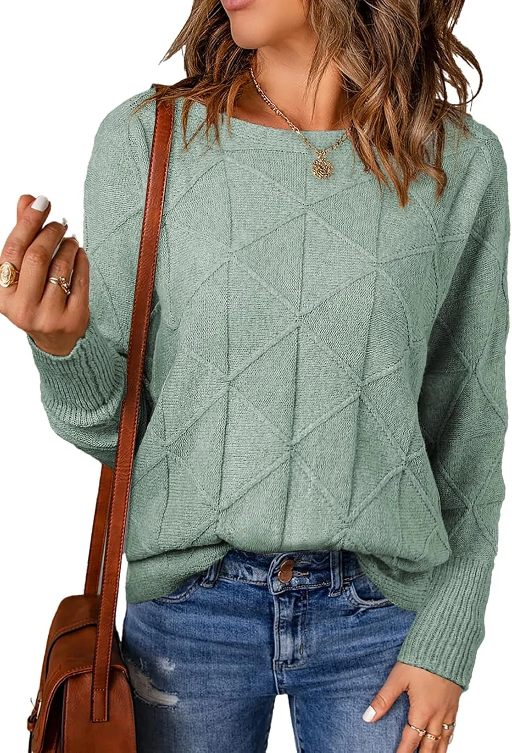 EVALESS Casual Crewneck Sweaters for Women Fall Spring 2025 Lightweight Long Batwing Sleeve Pullover Sweaters Tops Clothes