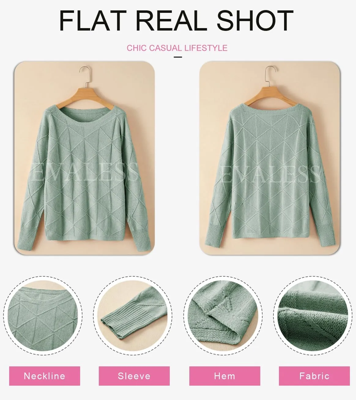 EVALESS Casual Crewneck Sweaters for Women Fall Spring 2025 Lightweight Long Batwing Sleeve Pullover Sweaters Tops Clothes