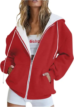 Fall Clothes For Women 2024 Zip Up Long Sleeve Hooded Sweatshirts With Pocket Drawstring Gradient Hoodies