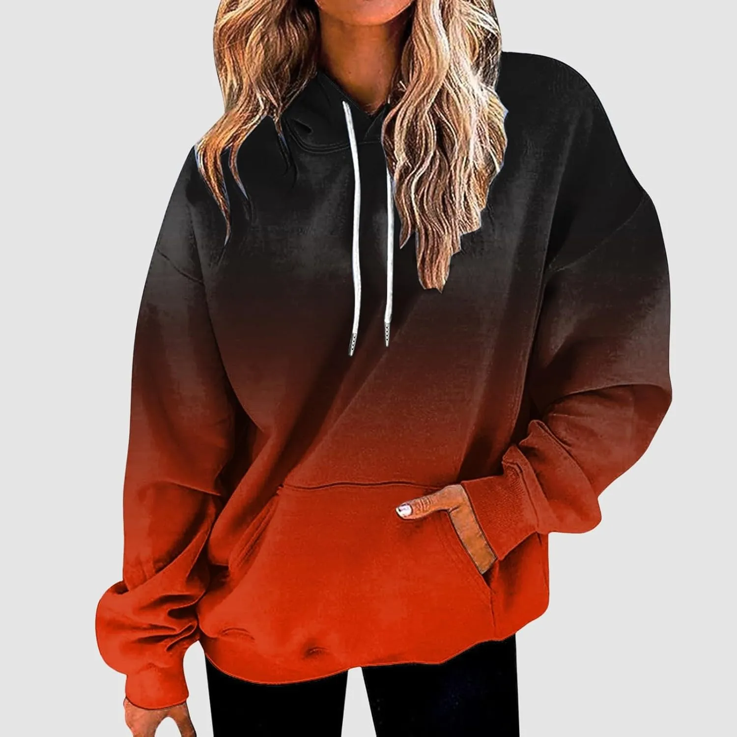 Fall Hoodies for Women, Tie Dye Oversized Hoodies for Women Drawstring Plus Size Pullover Sweatshirt with Pockets