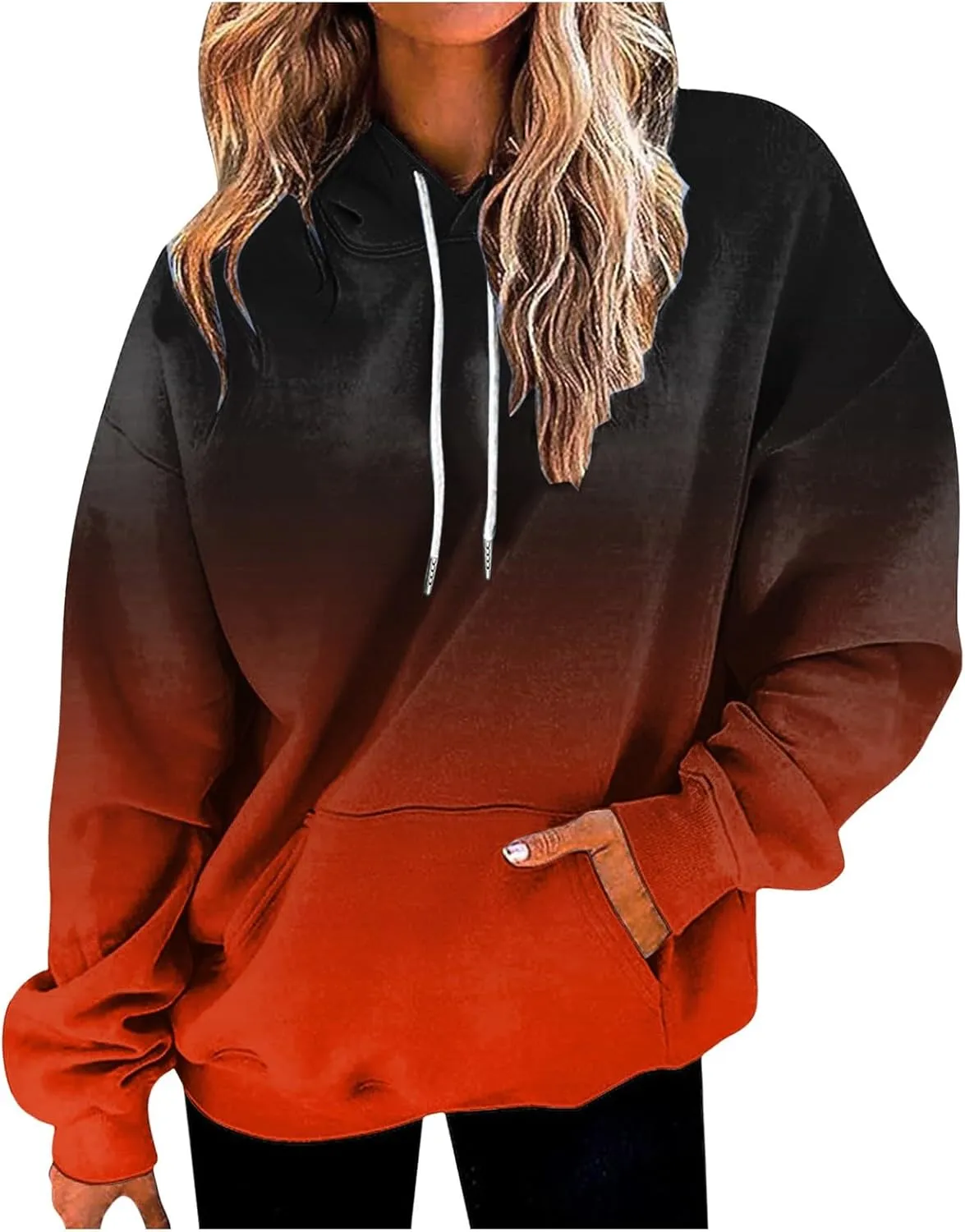 Fall Hoodies for Women, Tie Dye Oversized Hoodies for Women Drawstring Plus Size Pullover Sweatshirt with Pockets