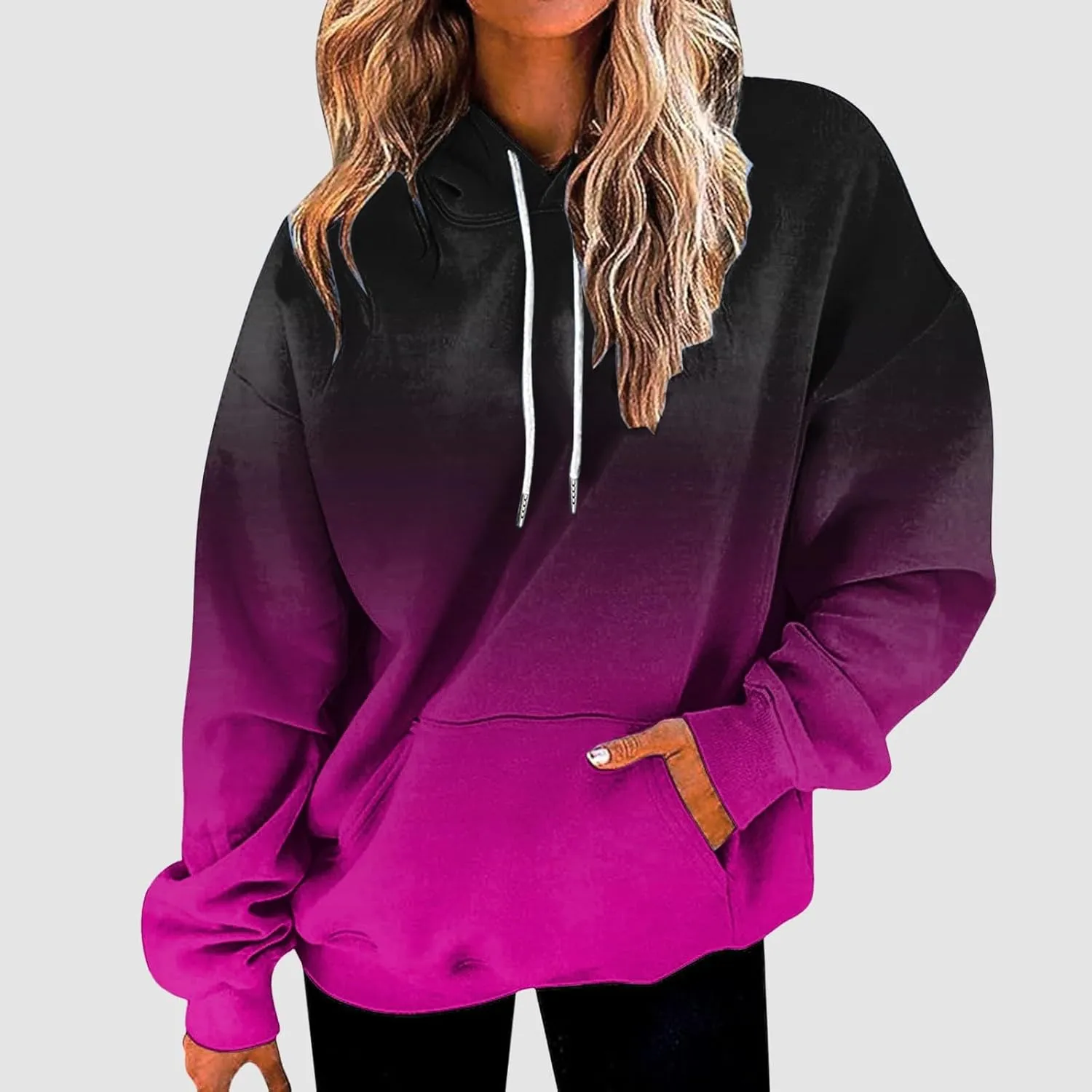 Fall Hoodies for Women, Tie Dye Oversized Hoodies for Women Drawstring Plus Size Pullover Sweatshirt with Pockets